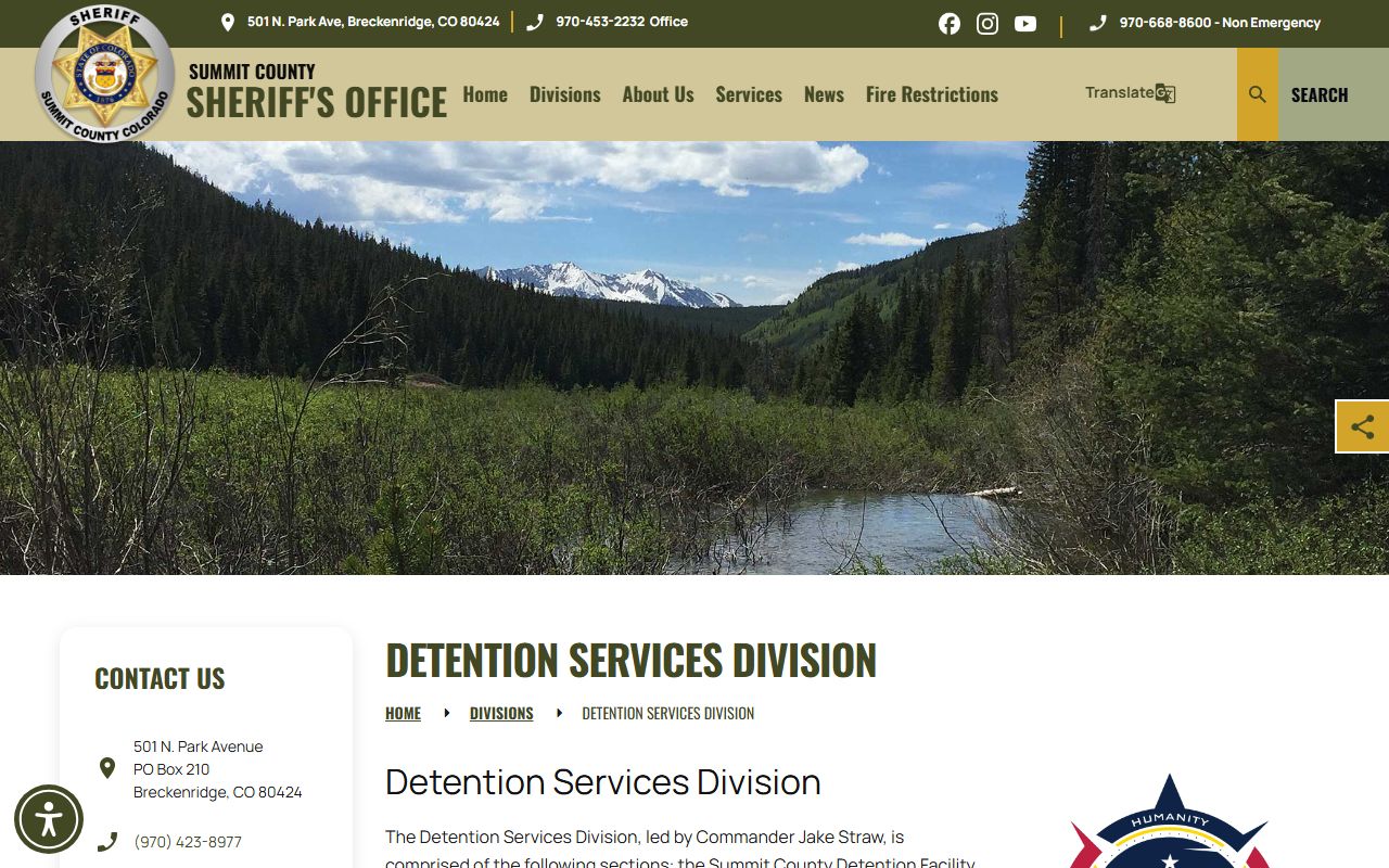 Summit County Detention Facility inmate lookup detention services overview