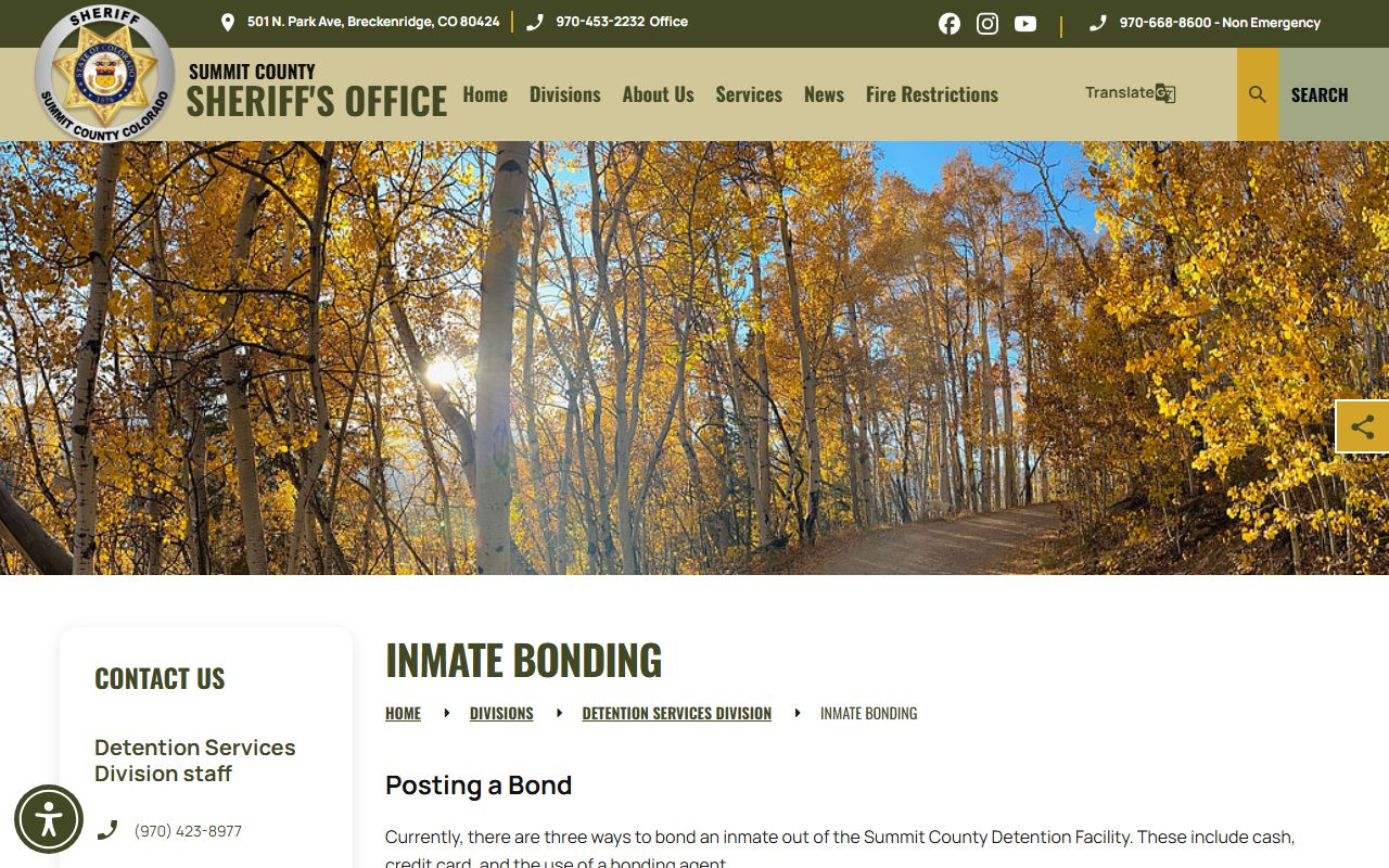 Summit County inmate records bond payment and release rules
