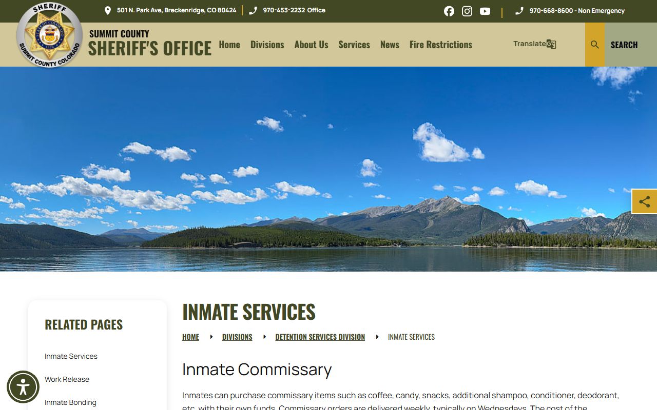 Summit County Detention Facility mail money phone and inmate services