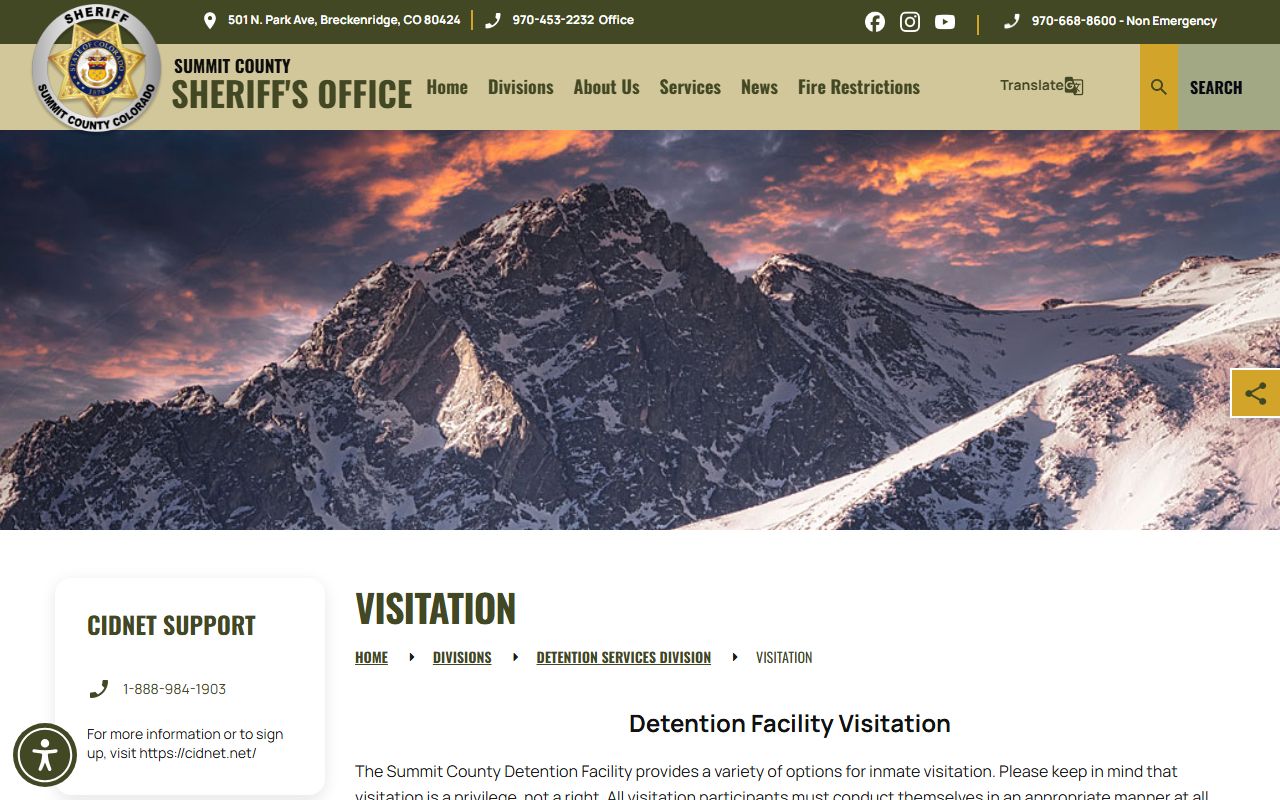 Summit County inmate records CIDNET video visitation schedule