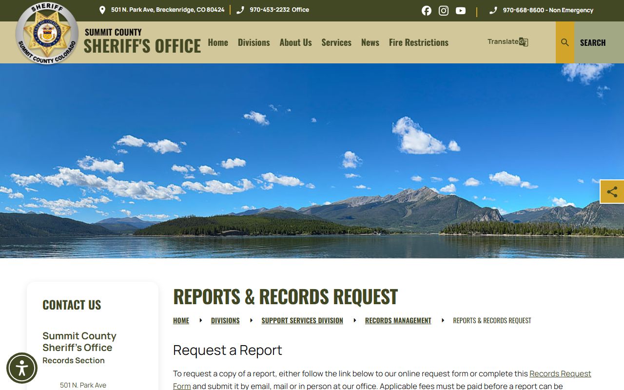 Summit County inmate records sheriff records request page