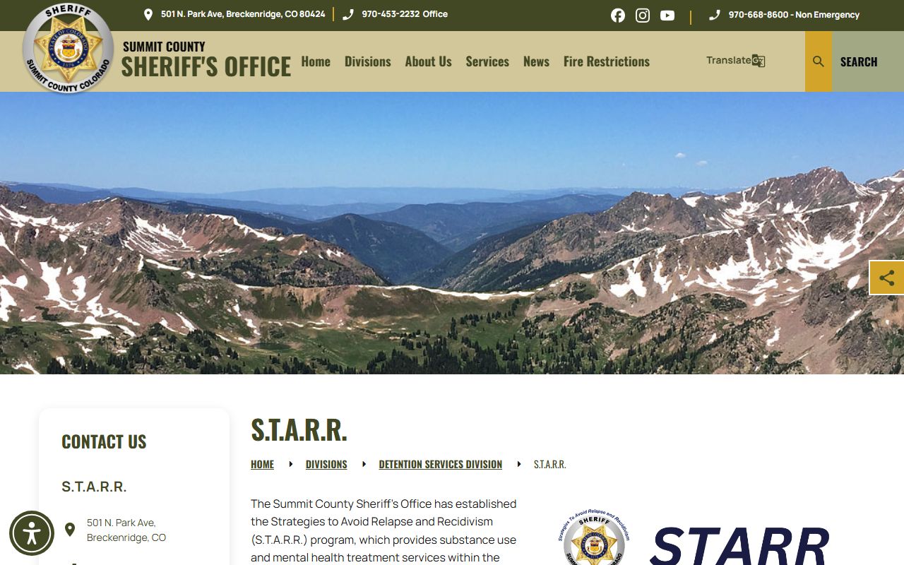 Summit County inmate population STARR treatment and reentry program